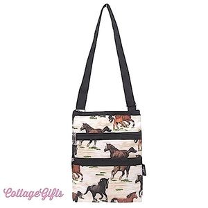 NWT NGIL Canvas Triple Zip Crossbody Bag Wild Horses Pattern